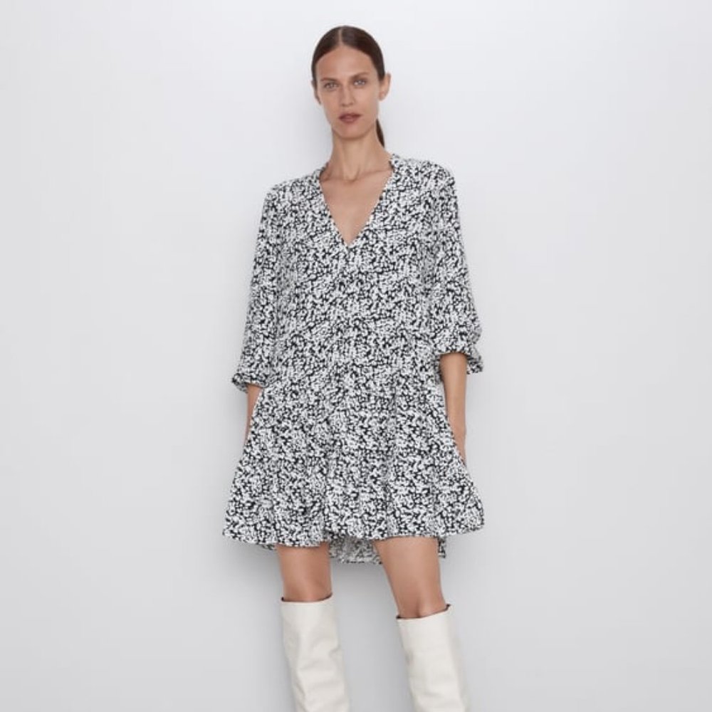 Zara Black & White Print Dress
